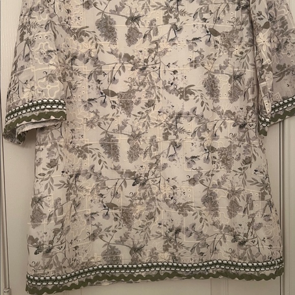 English Factory Floral Embroidery Mini Dress - Cream and Green Size Medium